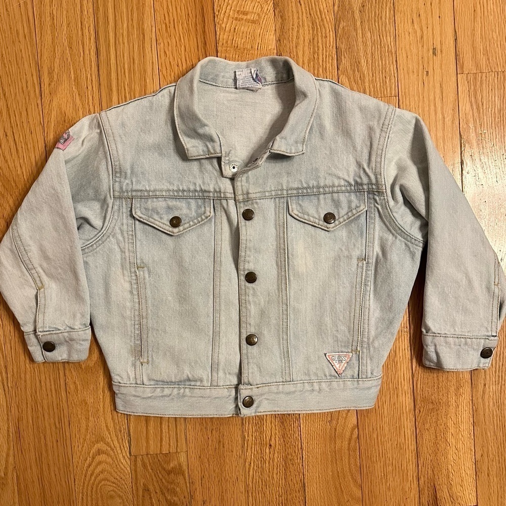 VTG 80s Baby GUESS Jean Jacket G Marciano Sunglasses Graphic 6 Light Wash Denim